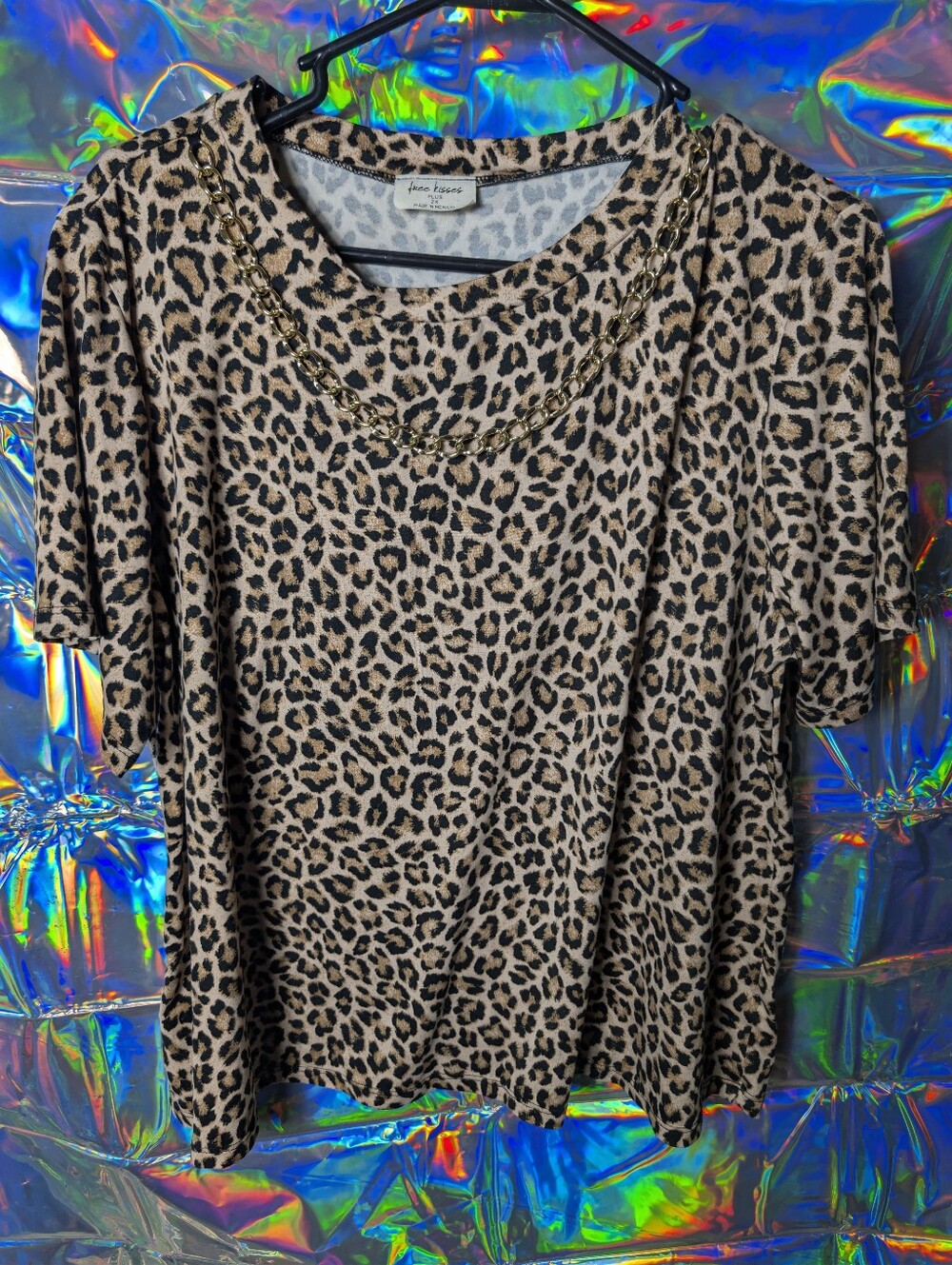 Free Kisses Leopard Print Short Sleeve Top - Beige & Black